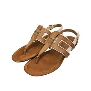 Tommy Hilfiger Tan and White Flat Thong Sandals Size 7M